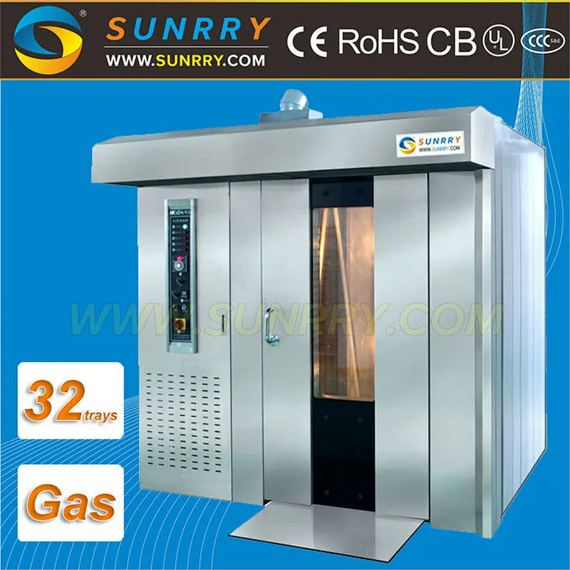 Hot sale industrial full automatic 32 trays french bread rotary machine rack oven gas sale