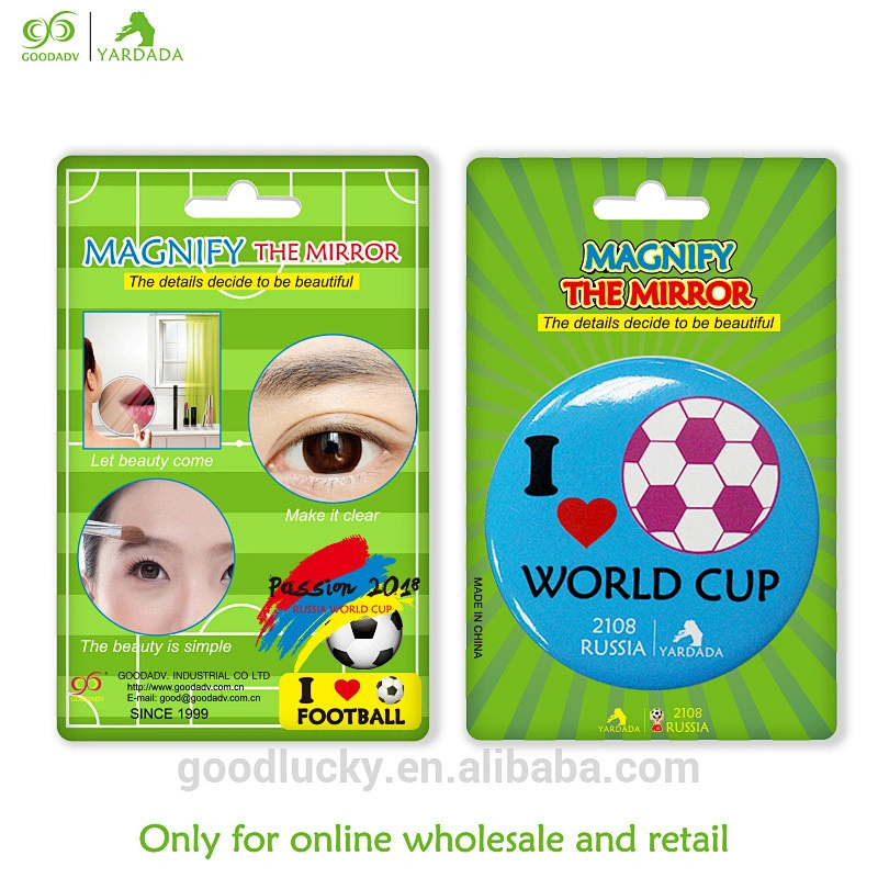 Hot selling 2018 football cup high-quality handy design round and mini decorative pocket mirrors