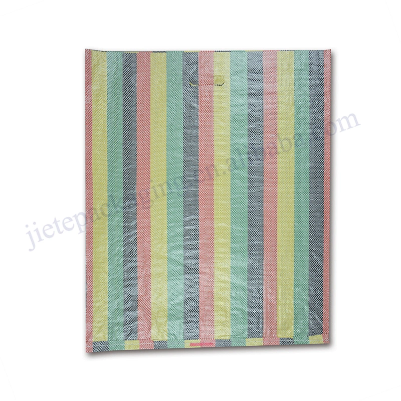 Color strips bopp laminated PP woven shopping bag with D handle