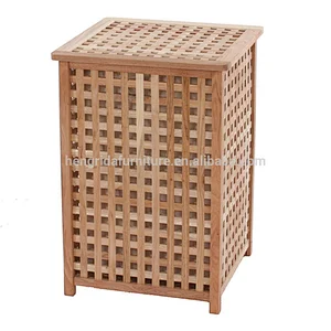 solid oiled walnut wood storage laundry basket with cotton bag