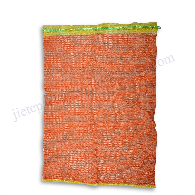 Orange plastic drawstring raschel mesh bag for packaging onions,cabbages,potatoes,garlic