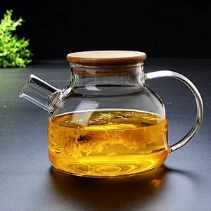 2019 Crystal glass tea bottle with wooden plug 1000ml flower teapot