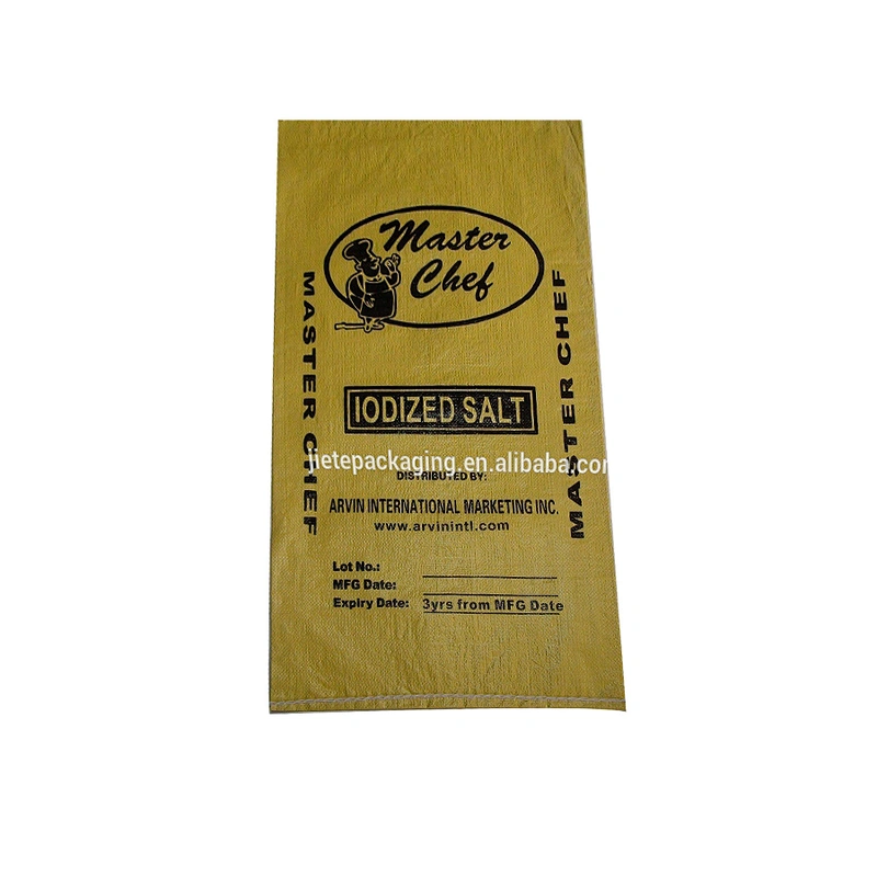 Cheap and durable flexo printing yellow plastic pp woven salt packing bag for sugar,iodate,feed salt,fertilizer