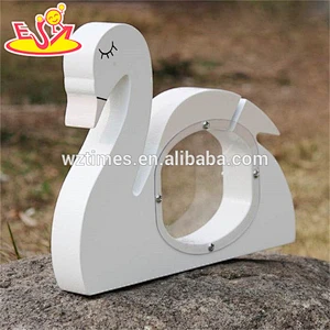wholesale white swan design wooden small money box for kids W02A256