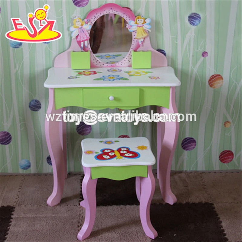 Wholesale beautiful dressing table design cartoon wooden dresser toy for baby W10D164