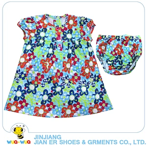 New style short sleeve flower printing baby girl clothing set with panties