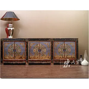 Traditional chinese furniture vintage furniture china antique black and purple furniture distress lacquered three door cabinet