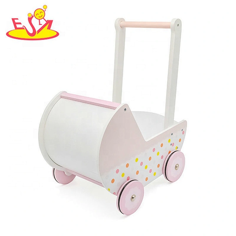 New arrival preschool wooden pink baby walker with toy storage W16E102B