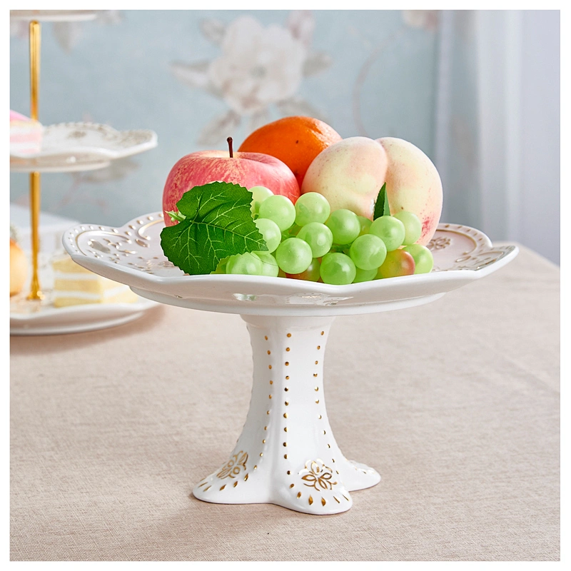 Good Quality Ceramic Tableware Fruit Cake Dessert Dish Customized Logo Pottery High Foot Snacks Plate Gifts