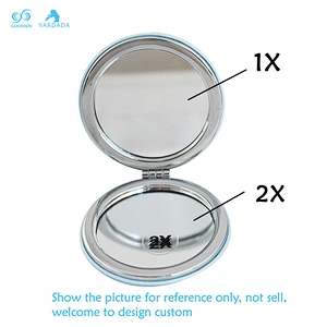 Custom design 2X foldable cosmetic magnifying tinplate mirror
