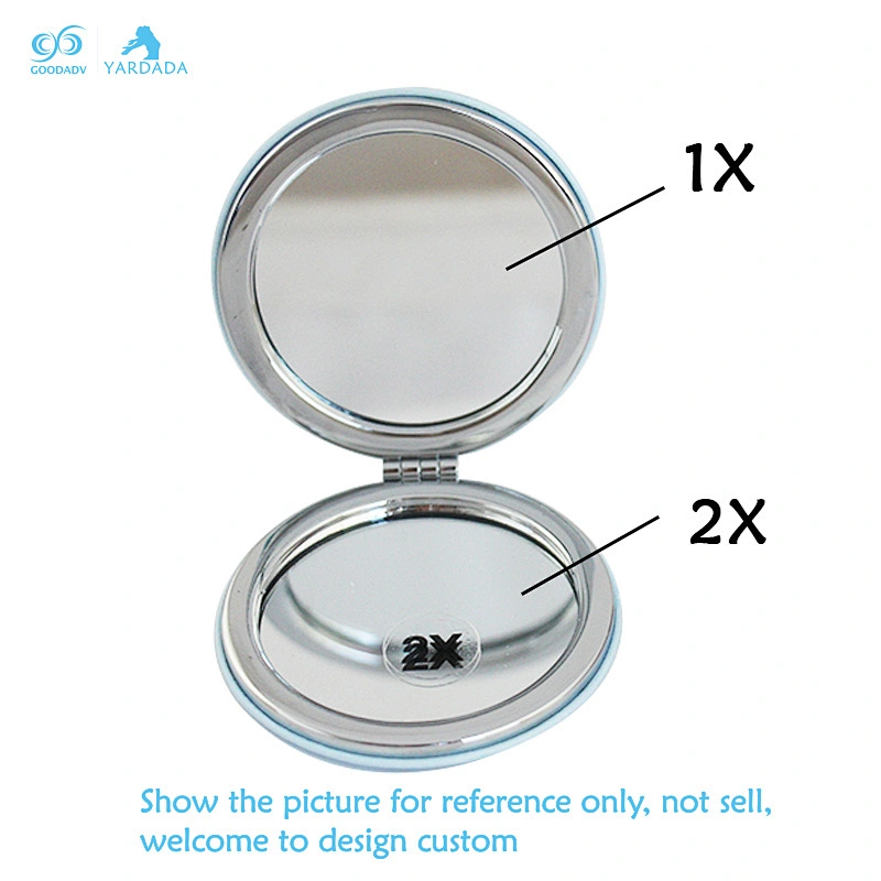Custom design 2X foldable cosmetic magnifying tinplate mirror