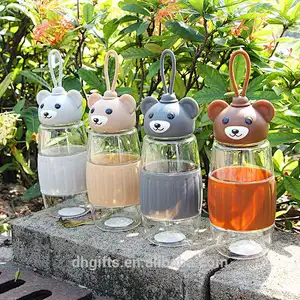 2018 Good Quality Eco-friendly PC Material Reusable PP Cup Cute Bear Shape Water Bottle with Anti-heat Silicone Sleeve