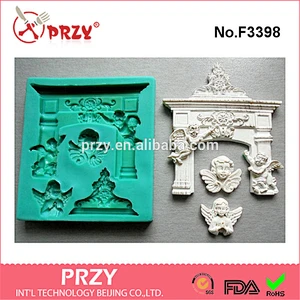 F3398 Silicone Mould Christmas fireplace with angels Sugarcraft Cake Decorating