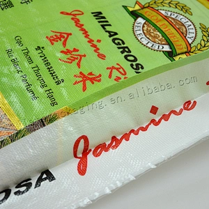 Customized plain white plastic laminated and design printing pp woven 25kg rice stack bag