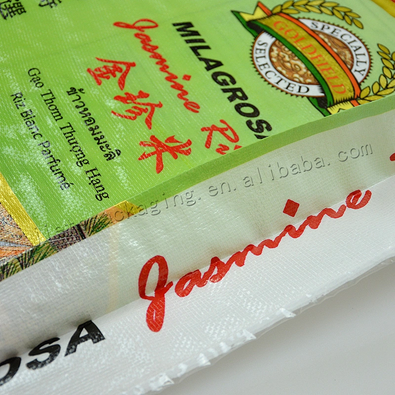 Customized plain white plastic laminated and design printing pp woven 25kg rice stack bag