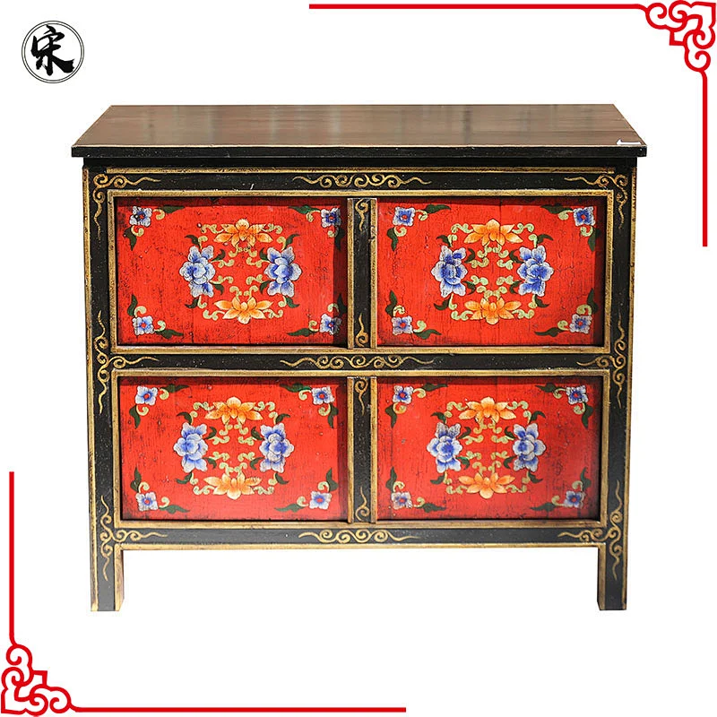 chinese antique reproduction lacquer painted oriental buffet storage furniture