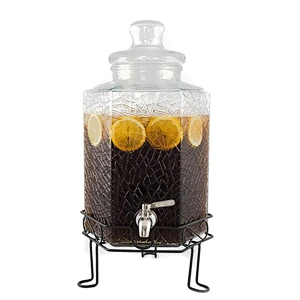 Elegant 2.5 Gallon 10L Glass Ice Cold Soda Beverage drink juice beer water Dispenser Price with Spigot and Metal iron Stand