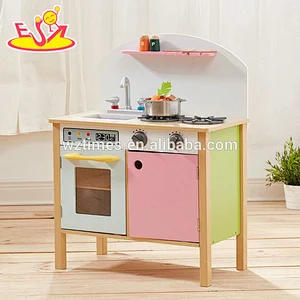 Nuevo diseño de niñas de madera rosa que cocinan juguetes para el juego de simulación W10C329