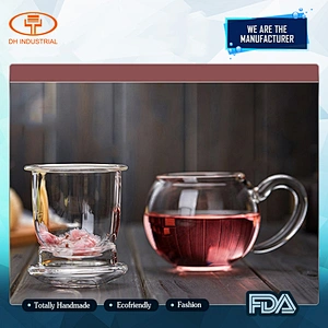 2018 hot sale glass double wall flower tea cups china tea cup with handle