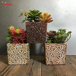Geometric texture flower pot mold succulents Square Cement planter decoration silicone molds