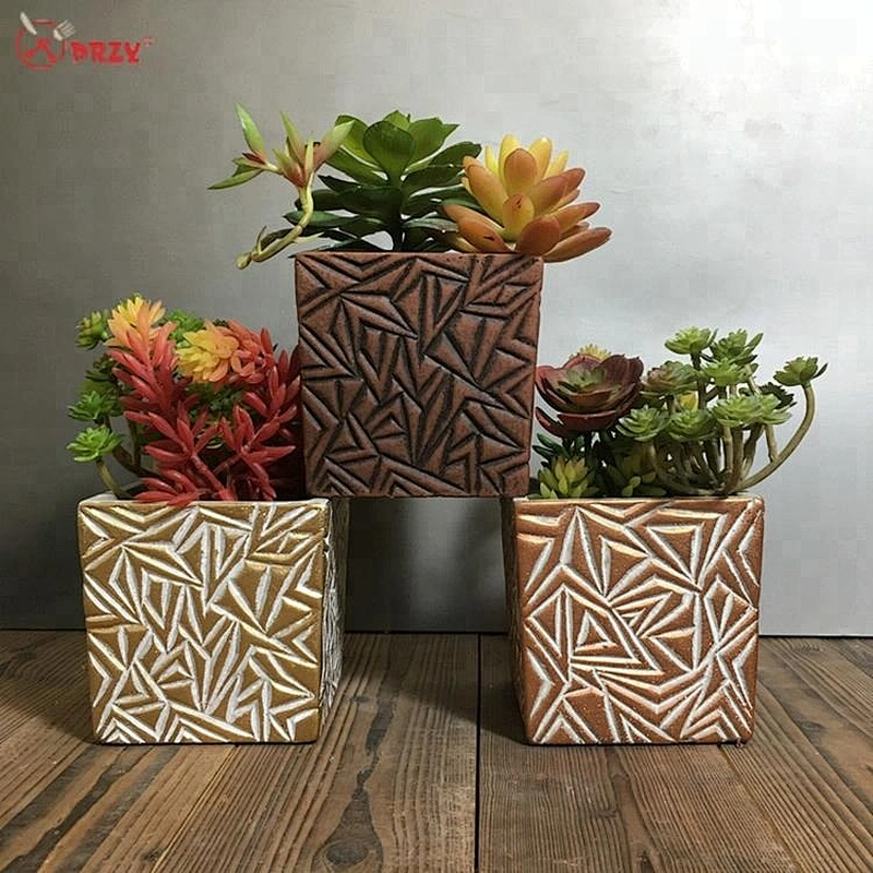 Geometric texture flower pot mold succulents Square Cement planter decoration silicone molds