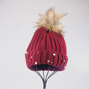 custom winter plush warm winter knitted beanie hat bling beanie hat
