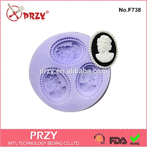 F738 PRZY Lady face silicone mold for fonfdant