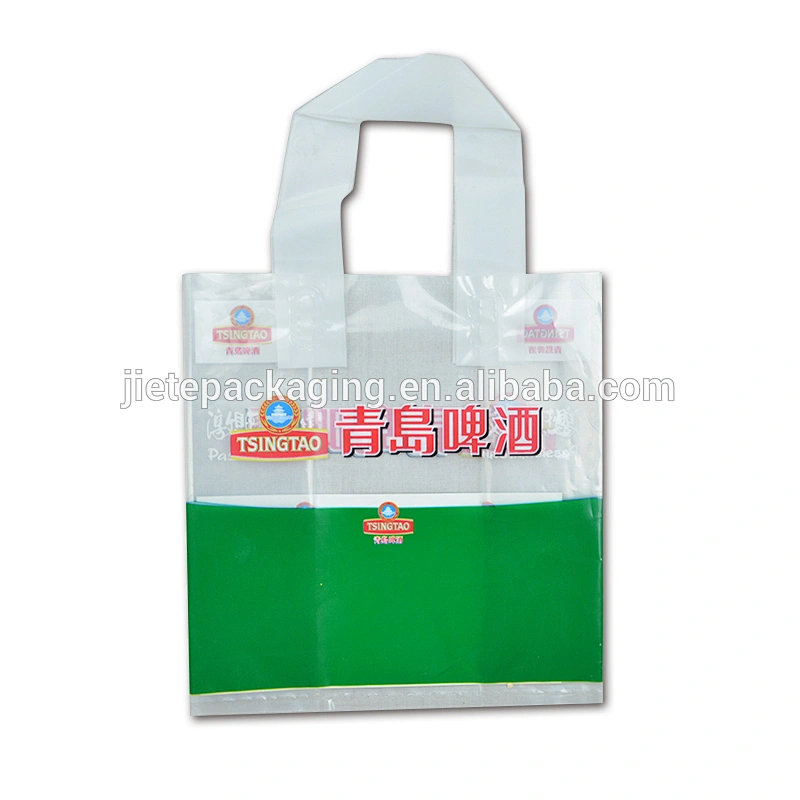 custom design pe plastic promotion shopping bag with handle for beer, gift