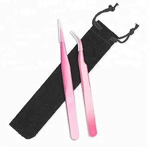High Quality Wholesale Mini Black False Eyelash Extension Stainless Steel Slant Tip Lash Tweezer Sets Manufacturer