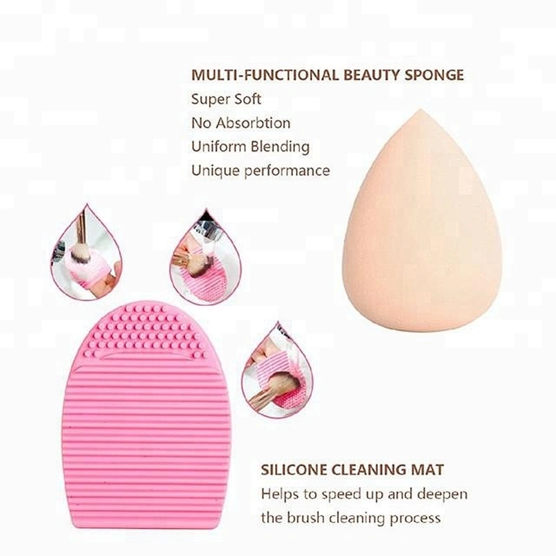 Private Label 10pcs Makeup Brush Set With Makeup Sponge Brush Cleaning Pad