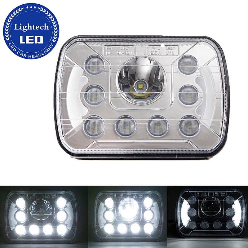 Square Chrome 7inch High Power Led Headlight 5x7 7x6 Led Headlight hi/ lo Beam 45w Led Headlight With DRL For Jeep