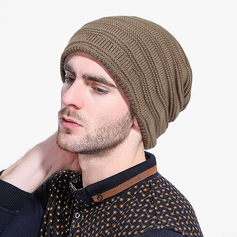 Men Slouch Beanie Skull Ski Wool Beanie Cap/Custom Leather Patch Beanie