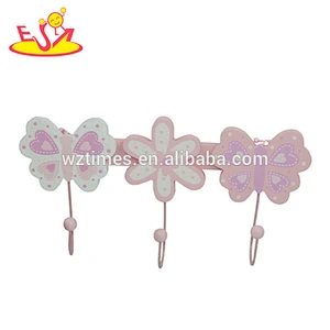wholesale beautiful design pink flower shaped wooden wall hook for sale W09B027