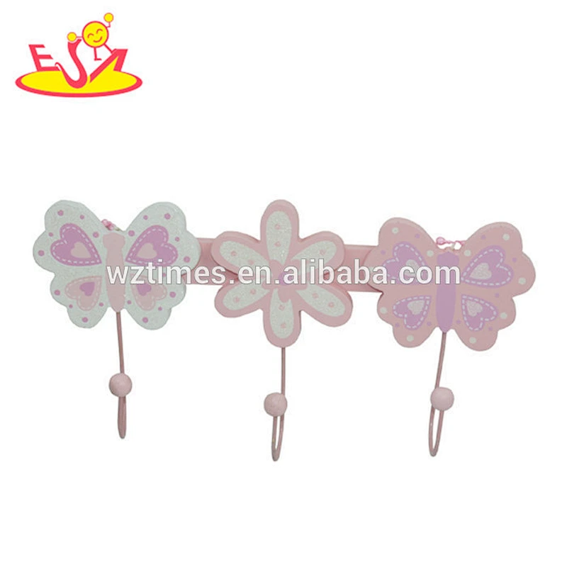 wholesale beautiful design pink flower shaped wooden wall hook for sale W09B027