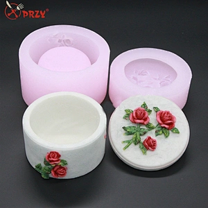 round shape Rose box silicone molds resin mold gypsum salt brocade silicone soap mold two parts