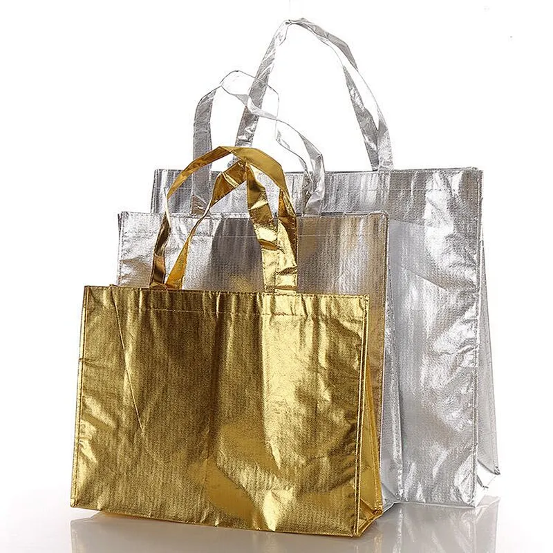 Wholesale gold and silver non-woven tote bag shopping