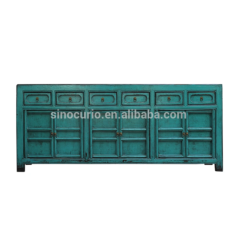 chinese antique lacquer painted furniture Beijing vintage long kitchen cabinet sideboard