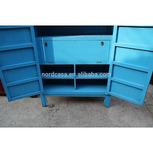 chinese antique blue furniture two door with shelf and inner drawer wardrobe
