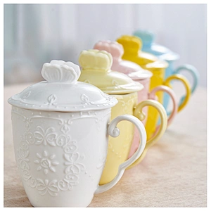 Customized Creative Simple Ceramic Coffee Cup Set Large Capacity Water Cup With Spoon and Lid High Quality