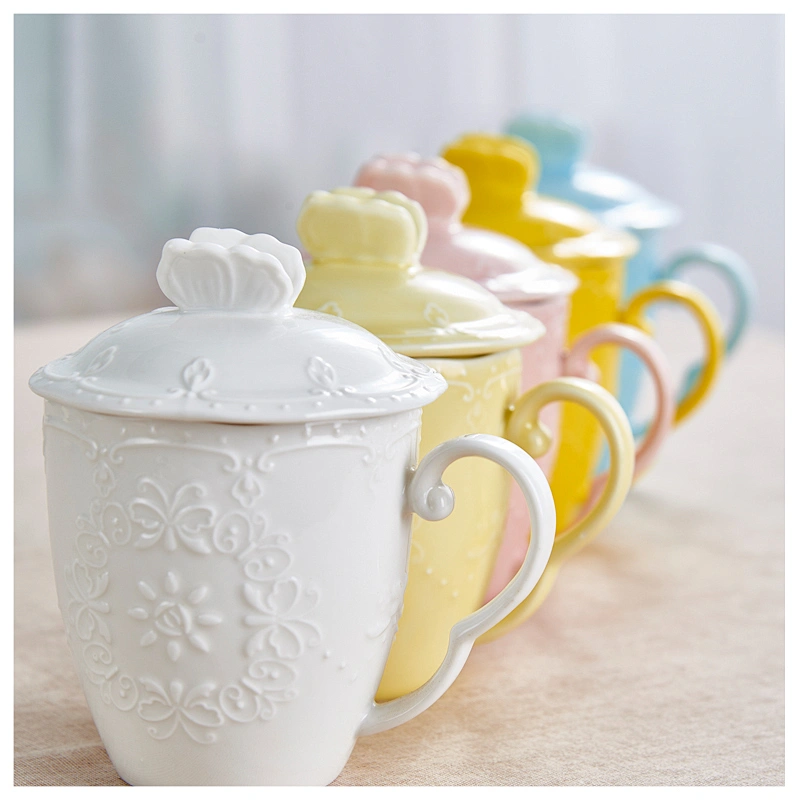 Customized Creative Simple Ceramic Coffee Cup Set Large Capacity Water Cup With Spoon and Lid High Quality
