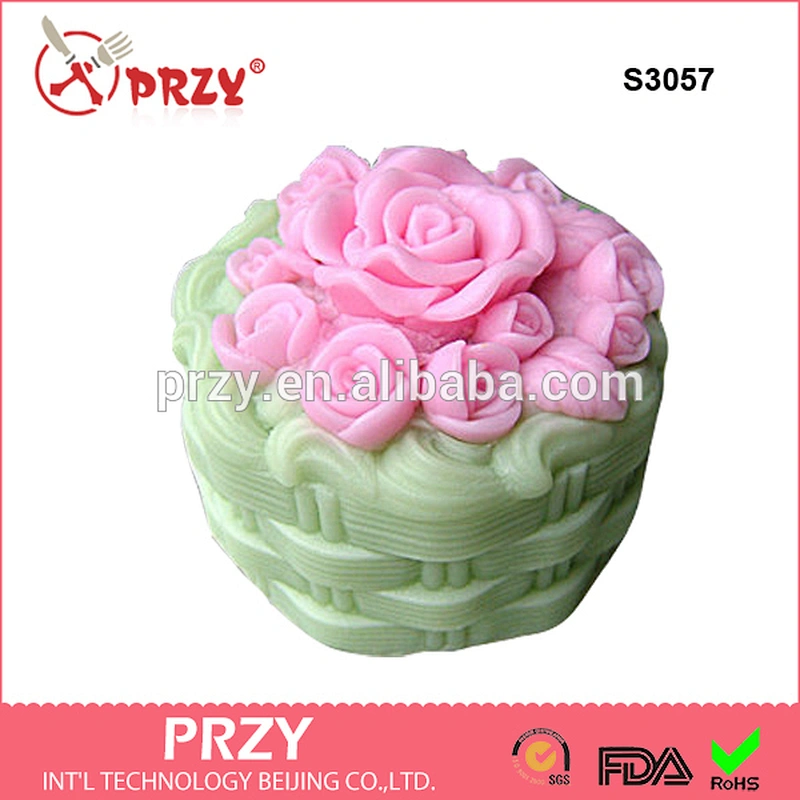 S3057 BPA free 3D silicone christmas soap molds Rose Cake - 3D Silicone Soap
