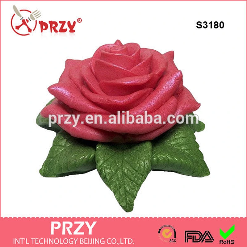 S3180 Rose with Leaves 3d Soap Molds Rose soap mold