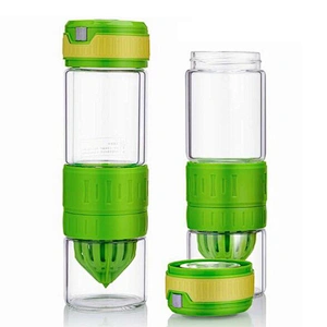 2019 Hot Sale in-stock Double Wall Glass Bottle High Borosilicate Juice Bottle Customized Logo Glass Tea Bottle