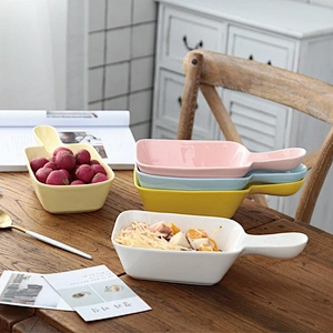 Customized Logo Tableware European Style Ceramic Handle Bowl Rectangular Square Home Fruit Salad Bowl 5.5 inch