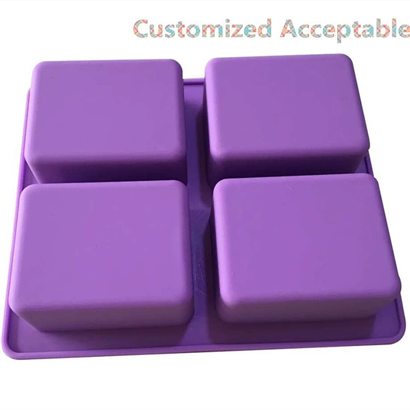 4Holes Christmas Tree Soap molds silica square Cake Baking silicone mold