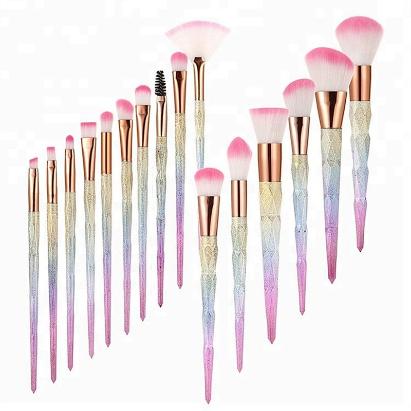 Customized High Quality Your Own Brand Diamond Rainbow Eye 16pcs Private Label Makeup Brush Set Professional