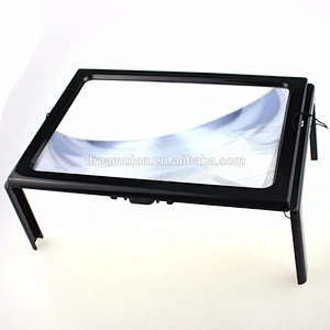 A4 Full Page Large 3X Magnifying Glass With 4 LED Hands Free Desktop Magnifier Brand New
