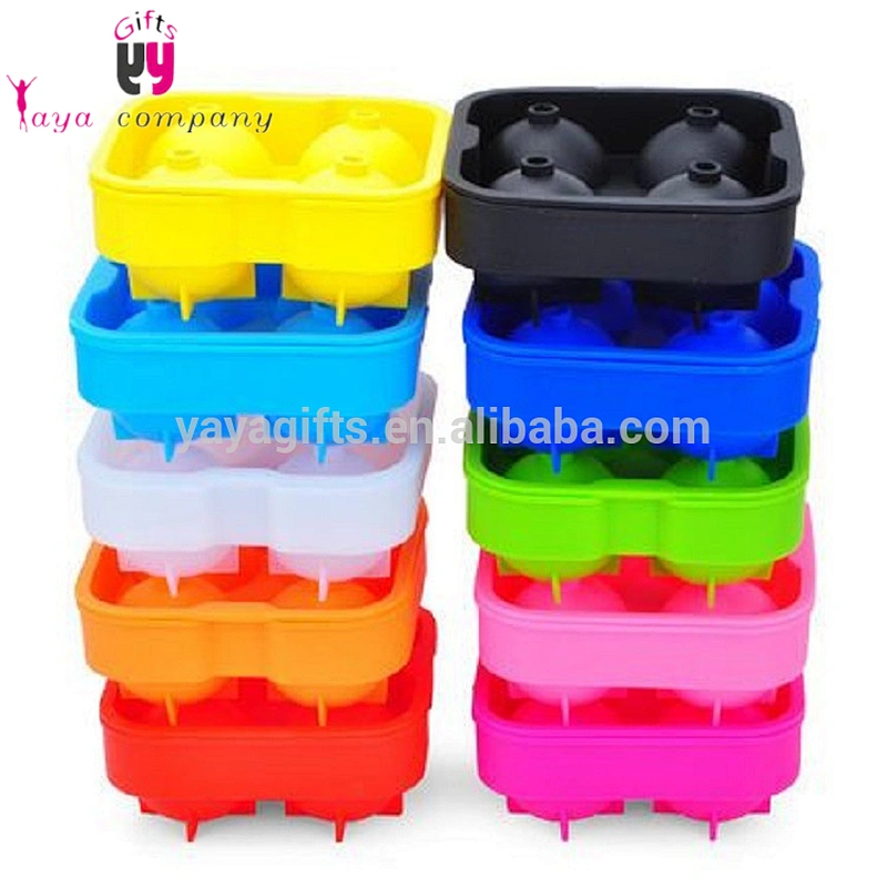 4pcs Whiskey Cocktail Custom Logo Silicone Ice Ball Mold With Lid
