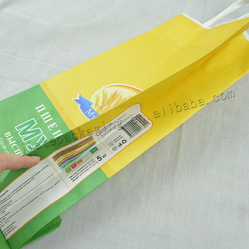 Multilayer stand up 5kg kraft paper flour bag for starch,maizena,amylum,farina