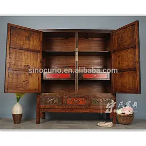 Chinese antique reproduction furniture wholesale carving clothes closet bedroom wardrobes